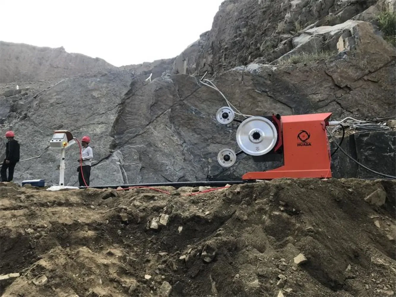 Diamond wire saw cutting hard rock